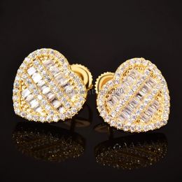 Men Women Gold Stud Earrings Fashion Hip Hop Jewellery Sparkling CZ Simulated Diamond Heart Earrings Jewellery Gift