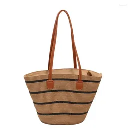 Evening Bags 2024 Striped Straw Shoulder Casual Travel Handbags Totes Large Size Shopping Beach Drop