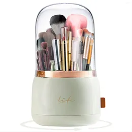 Storage Boxes Rotating Makeup Brush Holder Organiser With Lid Acrylic Cosmetics Make Up Brushes Box Cup Container For Vanity
