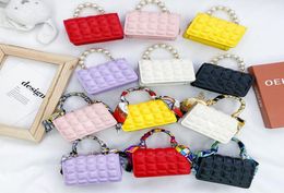Kids handbags silk scarf Pearl chain portable children cross slung mini square bag Accessory bag for girls4923414