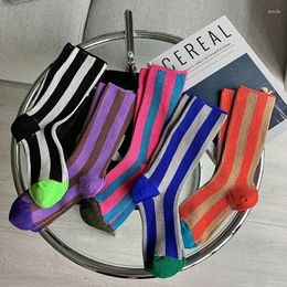 Women Socks 2024 Line Colour Matching Stripes In Tube Double Needle Way Design Men's And Women's Cotton Sports