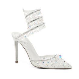 Rene Caovilla New Chandelier Crystal-embellished Ankle-wrap shoes lace point-toe slingback pumps stiletto sandals for women Luxury Designers Evening shies 05877