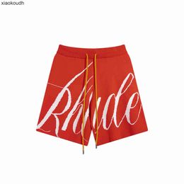 Rhude High End Designer Shorts för modehöst och vinterbrev Jacquard Drawstring Knitting Wool Casual Loose Shorts High Street Pants With 1: 1 Original Etiketter