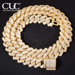 Chains 14mm Miami Cuban Chain Necklace For Men Iced Out Zircon Hip Hop Link Gold Colour Fashion Rock Jewellery d240509