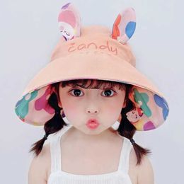 Caps Hats Childrens Sunshade Hat Summer Boys and Girls Big Eve Hat Double sided Empty Top Hat Cute Rabbit Sunshade Hat Panama Hat d240509