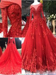 Red Wedding Dresses Princess Bridal Ball Gowns Beading Long Sleeves Lace Appliques Wedding Gowns Petites Plus Size Custom Made9018176