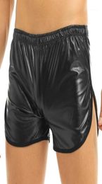 Mens Lingerie Wet Look Faux Leather Sport Boxer Shorts Exotic Pants with a Back Pocket Gay Men Nightclub Pole Dance Shorts16000324