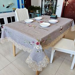 Customized embroidered tablecloth by the manufacturer, embroidered linen cloth, square circular tea table cloth, light luxury Chinese dining table cloth