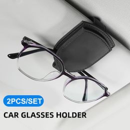 Universal Car Glasses Holder Sun Visor Sunglasses Clip Magnetic Leather Eyeglass Hanger Auto Card Ticket Card Clip Accessories