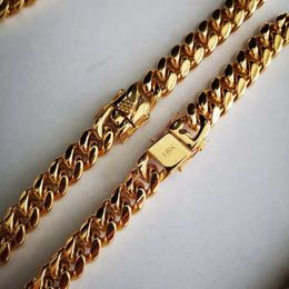 Chains 316L Stainless Steel 18k Gold Plated High Polished Cuban Link Chain Necklace For Women Men Size 15mm d240509