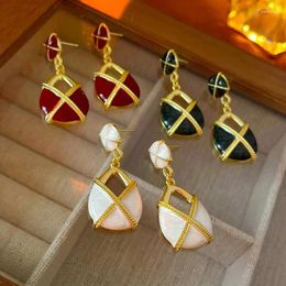 Dangle Earrings Vintage Geometry Water Droplet Drop Errings For Women Enamel Oil Metal Fashion French Gold Plated Ear Jewellery