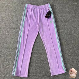 Men's Pants Streetwear Velvet Needles AWGE Sweatpants Men Women Jogger Drawstring Stripe Track Butterfly Embroidery Trousers