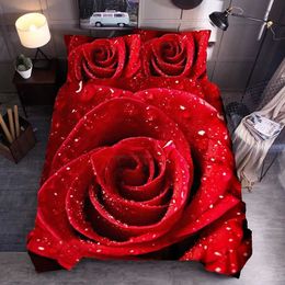 Bedding sets Home>Product Center>Rose Polyester Duvet Cover>Large>Large Rose>Red>Blue>Purple>Flower Dew Pattern J240507