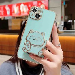 Cell Phone Cases Cute Fortune Cat Folding Holder Phone Case For Motorola Moto G10 G20 G30 G60 G25 G2 2022 G9 Plus G8 Power Lite Play Soft Cover J240509