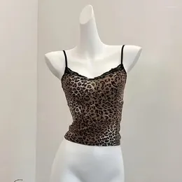 Women's Tanks Leopard Crop Top Sets Fashion Vest Aesthetic Corset Off Shoulder Sleeveless Y2k Sexy Vintage Tank Tops 2000s Clothes