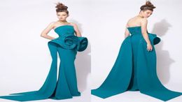 Azzi And Osta Teal hunter Prom Dresses Arabic Middle Eastern Evening Gowns Strapless Bateau Sequin Beaded Formal Dress Wear5689785