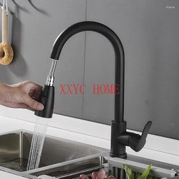 Kitchen Faucets Faucet Single Hole Pull-out Sink Flow Sprayer Head 304 Stainless Steel Chrome/Black