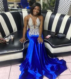 Party Dresses Royal Blue Sparkly Merrmaid Prom Dress 2024 O Neck Sleeveless Sequin Black Girls Evening Gowns Elegant Shine Formal Occasion