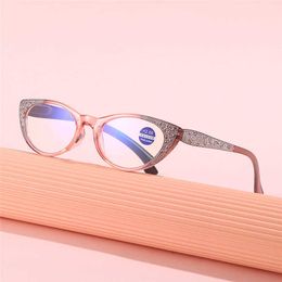 New cat eye anti blue light presbyopia glasses for the elderly fashionable diamond inlaid presbyopia glasses for women spring high-definition reading glasses