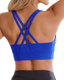 Designer LuL Yoga Outfit Sport Bras Women High Support Womens Lace Up Sports Bra Impact Sexy Cross Back Without Steel Ring Padding Exercise