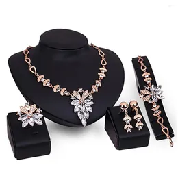 Necklace Earrings Set 4Pcs Jewellery Flower Design Birthday Gift Durable Bracelet Ring For Wedding