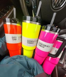 Ship in 12H Neon Yellow Electric Pink 40Oz Tumblers With Handle Insulated Tumbler Lids Straw Cup Water Bottles H2.0 Stainless Steel Mugs 0509