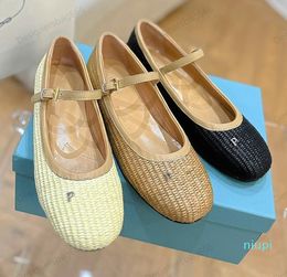 2024 Ballet Flats Women Designer Fisherman Flat Sandals Loafers Patent Calfskin Dress Shoes Twine Slip On Mesh Buckle Strap Sandals