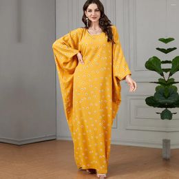 Ethnic Clothing Ramadan Abaya For Women Dubai Arabic Yellow Printed Bat Sleeves Casual Home Women's Super Loose Mushim Dress