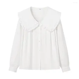 Women's Blouses Zach Ailsa 2024 Summer Fashion Versatile Ruffle Edge Doll Neck Long Sleeve Solid Colour Shirt