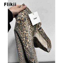 Women's Pants Capris American vintage Leopard High Waist Baggy Jeans womens casual pocket Hip hop 2024 Spring Y2K Oversiz Panther Denim Trouser Q240508