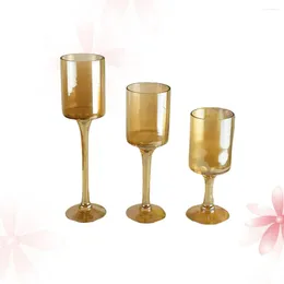 Candle Holders 3Pcs Tall Glass Candlestick Decorative Holder Wedding Desktop Decoration Goblet Shaped Light Brown