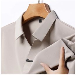 Mens Clothing 2024 Summer Polo Shirt Seamless Scissors Collar Golf Short Sleeve Cool Feeling Tshirt 240429