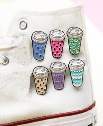 Creative milk tea cup Brooches Set 6pcs Cartoon Colourful Wave Letter Clouds Paint Badges for Girls Alloy Pin Denim Shirt Fashion J6155221