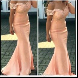 2020 Cheap Bridesmaid Dresses Sexy For Weddings Peach Cap Sleeves Lace Appliques Mermaid Floor Length Plus Size Formal Maid of Honour Go 2620