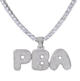 2020 Custom Name Bubble Letters Necklaces Pendant Charm For Men Women Gold Silver Colour Cubic Zirconia with Rope Chain Gifts9146867