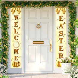 Decorative Figurines 1 PCS Happy Easter Porch Banner Egg Party Front Door Sign Wall Hanging Spring Decorations And Indoor