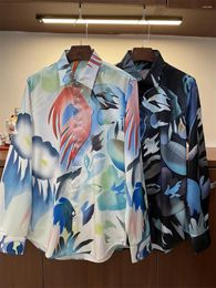 Men's Casual Shirts Brand Designer Autumn Fashion Men High Quality Print 50%Silk Shirt Long Sleeves Tops B221