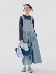 Casual Dresses Imakokoni 2024 Spring Original Design Pure Cotton Letter Strap Dress 244496