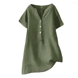 Women's Blouses Women Shirt V-Neck Buttons Half Placket Short Sleeved Loose Thin Tee Chic Tops Clothes