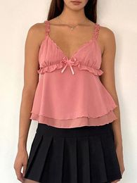 Women's Tanks Womens Summer Sweet Cami Tops Frill Spaghetti Strap Chiffon Vest Bow Front Ruffled Cropped Camisole Skin Friendly