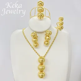 Necklace Earrings Set Africa Fashion 18K Gold Plated Jewelry Women Round Beads Dubai Ethiopia Wedding Party Accessories