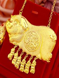 Traditional Wedding Pendant Necklace 18k Yellow Gold Filled Lovely Pig Design Bridal Womens Jewellery High Polished9625936