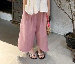 Trousers Kids Pants Girls Summer Korean Versatile Wide Leg Baby Loose Tide 2024 Elastic Waist Solid Round Collar