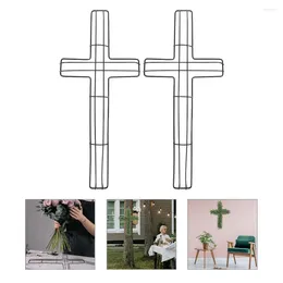 Decorative Flowers 2/3pcs Cross Shaped Metal Wire Wreath Frame Ring Hoop Garland Making Supplies Easter Party Religious
