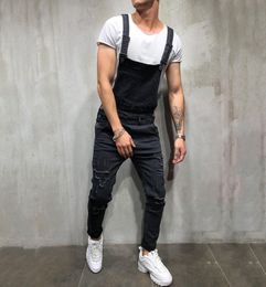 New arrival Fashion Mens Ripped Jeans Jumpsuits Street Distressed Hole Denim Bib Overalls For Man Suspender Pants Size MXXL1802477