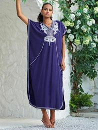 Caftans For Women Plus Size Summer Boho Dress Batwing Sleeve Swimsuit Cover Up Loose Embroidery Rayon Robe Plage Beachwear