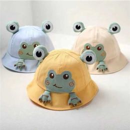 Caps Hats Childrens bucket hat Spring outdoor boys and girls Sun hat Summer cute frog Childrens fisherman hat Cotton Panama hat d240509