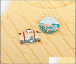 Pins Brooches Jewellery Outdoor Adventure Travel Bag Shape Unisex Circle Mountain Tree Wave Clothes Badges Alloy Oil Paint Backpack 2827382