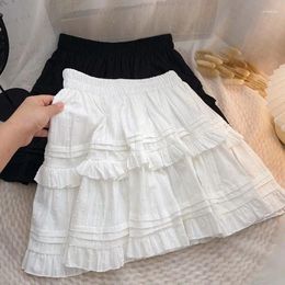 Skirts Japanese Sweet Lotus Leaf Short Skirt Summer Korean Fashion Slim And Versatile Elastic High Waist A-line White For Women