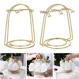 Kitchen Storage Modern Tea Cup And Saucer Display Rack With Hook For Countertop Teacup Decor